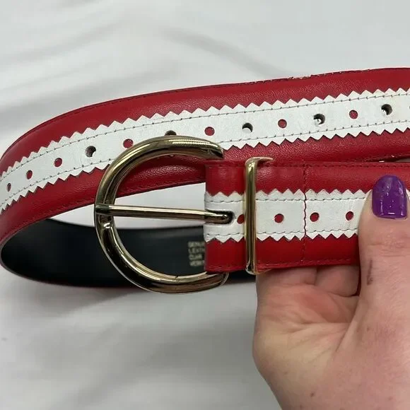 Red and White Leather ECHO Belt - Picture 2 of 5
